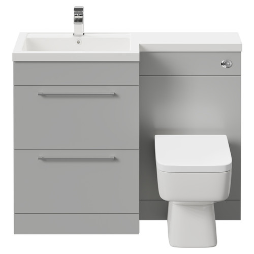 Napoli Combination Gloss Grey Pearl 1100mm Vanity Unit Toilet Suite with Left Hand L Shaped 1 Tap Hole Basin and 2 Drawers with Polished Chrome Handles Front View