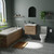 A modern bathroom suite including straight single ended bath, vanity unit and close coupled toilet