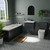 A modern bathroom suite including straight single ended bath, toilet and basin furniture set