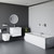 A modern bathroom suite including straight double ended bath, vanity unit and wall hung toilet