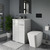 A modern vanity and toilet suite including concealed cistern and flushplate