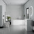 A modern bathroom suite including straight double ended bath, vanity unit and close coupled toilet