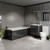A modern bathroom suite including straight single ended bath, vanity unit and close coupled toilet