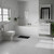 A modern bathroom suite including straight double ended bath, vanity unit and close coupled toilet