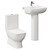 A modern white close coupled toilet and basin set