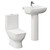 A modern white close coupled toilet and basin set