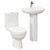 A modern white close coupled toilet and basin set