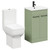 Alessio Olive Green 500mm Vanity Unit and Toilet Suite including Comfort Height Toilet and Floor Standing Vanity Unit with 2 Doors and Matt Black Handles Left Hand View