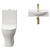 Tondela 500mm Wall Hung Basin and Toilet Suite including Round Brushed Brass Bottle Trap and Open Back Toilet Front View