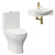 Tondela 500mm Wall Hung Basin and Toilet Suite including Round Brushed Brass Bottle Trap and Open Back Toilet Left Hand View