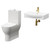 Cambra 600mm Wall Hung Basin and Toilet Suite including Round Brushed Brass Bottle Trap and Closed Back Toilet Right Hand View