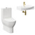 Cambra 600mm Wall Hung Basin and Toilet Suite including Round Brushed Brass Bottle Trap and Closed Back Toilet Left Hand View