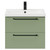Napoli Olive Green 600mm x 390mm Wall Mounted Vanity Unit with 1 Tap Hole Basin and 2 Drawers with Matt Black Handles Front View
