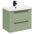 Napoli Olive Green 600mm x 390mm Wall Mounted Vanity Unit with 1 Tap Hole Basin and 2 Drawers with Matt Black Handles Left Hand Side View