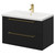 Napoli Nero Oak 800mm Wall Mounted Vanity Unit with 1 Tap Hole Basin and 2 Drawers with Brushed Brass Handles Right Hand Side View