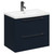 Napoli Deep Blue 600mm Wall Mounted Vanity Unit with 1 Tap Hole Curved Basin and 2 Drawers with Gunmetal Grey Handles Left Hand Side View