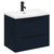 Napoli Deep Blue 600mm Wall Mounted Vanity Unit with 1 Tap Hole Curved Basin and 2 Drawers with Matt Black Handles Left Hand Side View