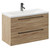Napoli Bordalino Oak 800mm Wall Mounted Vanity Unit with 1 Tap Hole Curved Basin and 2 Drawers with Gunmetal Grey Handles Left Hand View