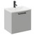 Napoli Gloss Grey Pearl 500mm Wall Mounted Vanity Unit with 1 Tap Hole Curved Basin and Single Drawer with Matt Black Handle Left Hand View