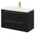 Napoli Nero Oak 800mm Wall Mounted Vanity Unit with 1 Tap Hole Curved Basin and 2 Drawers with Brushed Brass Handles Right Hand View