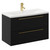 Napoli Nero Oak 800mm Wall Mounted Vanity Unit with 1 Tap Hole Curved Basin and 2 Drawers with Brushed Brass Handles Left Hand View
