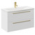 Napoli Gloss White 800mm Wall Mounted Vanity Unit with 1 Tap Hole Curved Basin and 2 Drawers with Brushed Brass Handles Left Hand View