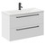 Napoli Gloss White 800mm Wall Mounted Vanity Unit with 1 Tap Hole Curved Basin and 2 Drawers with Matt Black Handles Left Hand View