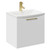 Napoli Gloss White 500mm Wall Mounted Vanity Unit with 1 Tap Hole Curved Basin and Single Drawer with Brushed Brass Handle Left Hand View