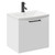Napoli Gloss White 500mm Wall Mounted Vanity Unit with 1 Tap Hole Curved Basin and Single Drawer with Matt Black Handle Left Hand View