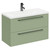 Napoli Olive Green 800mm Wall Mounted Vanity Unit with 1 Tap Hole Curved Basin and 2 Drawers with Gunmetal Grey Handles Left Hand View