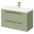Napoli Olive Green 800mm Wall Mounted Vanity Unit with 1 Tap Hole Curved Basin and 2 Drawers with Brushed Brass Handles Right Hand View