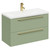 Napoli Olive Green 800mm Wall Mounted Vanity Unit with 1 Tap Hole Curved Basin and 2 Drawers with Brushed Brass Handles Left Hand View