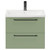 Napoli Olive Green 600mm Wall Mounted Vanity Unit with 1 Tap Hole Curved Basin and 2 Drawers with Gunmetal Grey Handles Front View