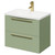 Napoli Olive Green 600mm Wall Mounted Vanity Unit with 1 Tap Hole Curved Basin and 2 Drawers with Brushed Brass Handles Right Hand View