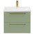Napoli Olive Green 600mm Wall Mounted Vanity Unit with 1 Tap Hole Curved Basin and 2 Drawers with Brushed Brass Handles Front View