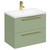 Napoli Olive Green 600mm Wall Mounted Vanity Unit with 1 Tap Hole Curved Basin and 2 Drawers with Brushed Brass Handles Left Hand View