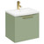 Napoli Olive Green 500mm Wall Mounted Vanity Unit with 1 Tap Hole Curved Basin and Single Drawer with Brushed Brass Handle Left Hand View