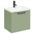 Napoli Olive Green 500mm Wall Mounted Vanity Unit with 1 Tap Hole Curved Basin and Single Drawer with Matt Black Handle Left Hand View
