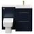 Napoli Combination Deep Blue 1100mm Vanity Unit Toilet Suite with Right Hand L Shaped 1 Tap Hole Basin and 2 Drawers with Brushed Brass Handles Front View