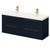 Napoli Deep Blue 1200mm Wall Mounted Vanity Unit with Ceramic Double Basin and 4 Drawers with Brushed Brass Handles Right Hand View Napoli Deep Blue 1200mm Wall Mounted Vanity Unit with Ceramic Double Basin and 4 Drawers with Brushed Brass Handles Right Hand View