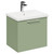 Napoli Olive Green 500mm Wall Mounted Vanity Unit with 1 Tap Hole Basin and Single Drawer with Polished Chrome Handle Left Hand View