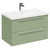 Napoli Olive Green 800mm Wall Mounted Vanity Unit with 1 Tap Hole Basin and 2 Drawers with Polished Chrome Handles Left Hand View