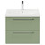 Napoli Olive Green 600mm Wall Mounted Vanity Unit with 1 Tap Hole Basin and 2 Drawers with Polished Chrome Handles Front View