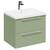 Napoli Olive Green 600mm Wall Mounted Vanity Unit with 1 Tap Hole Basin and 2 Drawers with Polished Chrome Handles Left Hand View