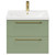 Napoli Olive Green 600mm Wall Mounted Vanity Unit with 1 Tap Hole Basin and 2 Drawers with Brushed Brass Handles Front View