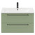 Napoli Olive Green 800mm Wall Mounted Vanity Unit with 1 Tap Hole Basin and 2 Drawers with Matt Black Handles Front View