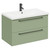 Napoli Olive Green 800mm Wall Mounted Vanity Unit with 1 Tap Hole Basin and 2 Drawers with Matt Black Handles Left Hand View