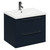 Napoli Deep Blue 600mm Wall Mounted Vanity Unit with 1 Tap Hole Basin and 2 Drawers with Gunmetal Grey Handles Left Hand View