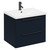 Napoli Deep Blue 600mm Wall Mounted Vanity Unit with 1 Tap Hole Basin and 2 Drawers with Matt Black Handles Left Hand View