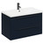 Napoli Deep Blue 800mm Wall Mounted Vanity Unit with 1 Tap Hole Basin and 2 Drawers with Matt Black Handles Left Hand View